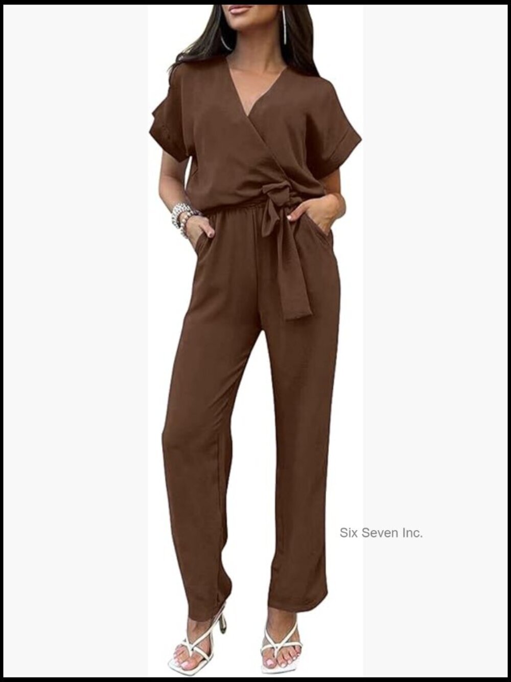 Short Sleeve Wrap V Neck Wide Leg Pants Romper Jumpsuit